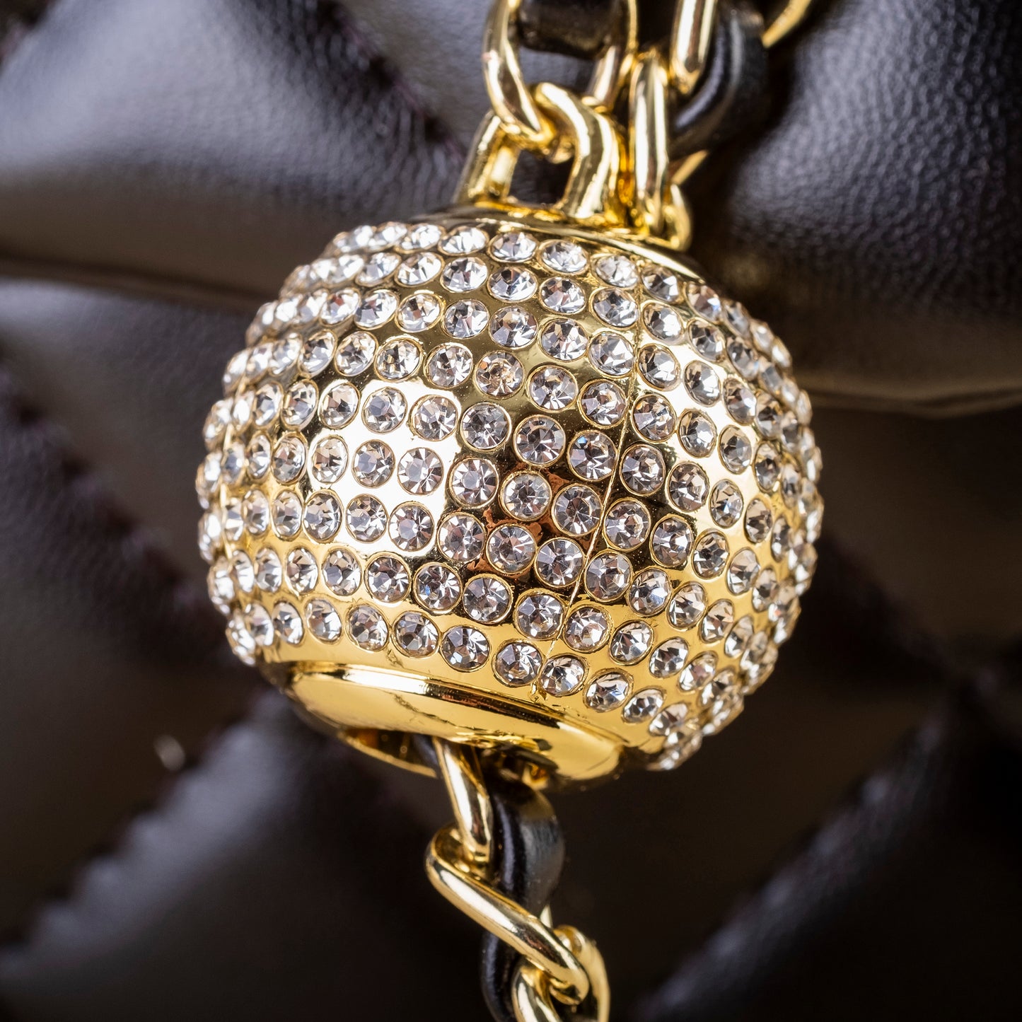 Fabufabu Cowhide leather gold ball and gold chain handbag - starcopia design store