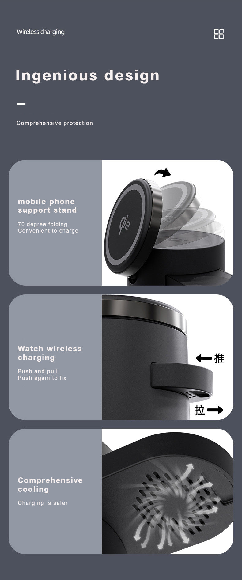 Qi2 3 in 1 Charging Station, Qi2 Certified 15W Magnetic Wireless Charger Stand, Foldable Charger for Apple iPhone 12-16, iWatches, AirPods - starcopia design store