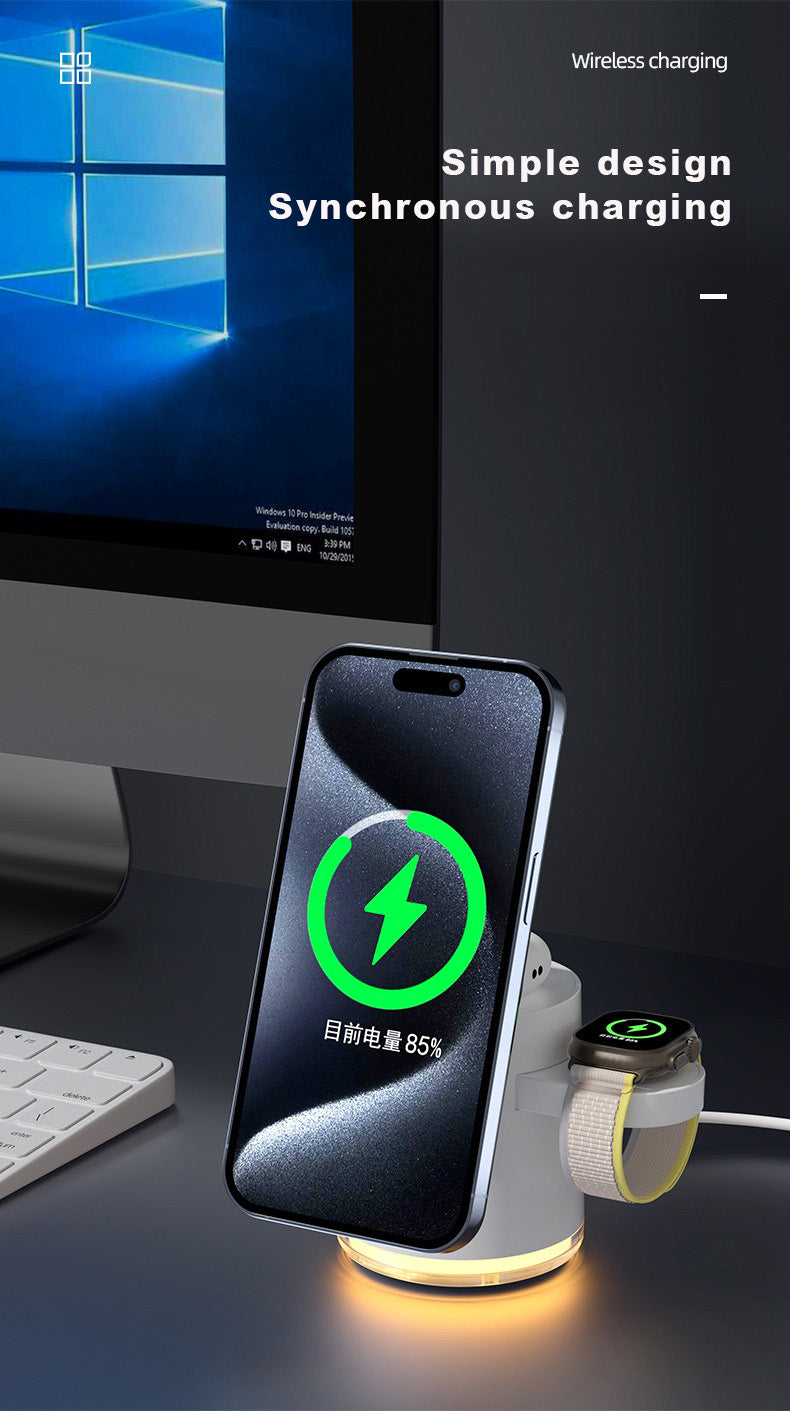 Qi2 3 in 1 Charging Station, Qi2 Certified 15W Magnetic Wireless Charger Stand, Foldable Charger for Apple iPhone 12-16, iWatches, AirPods - starcopia design store