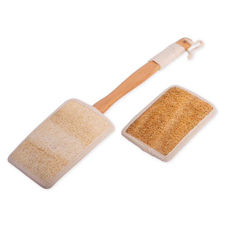 Fabufabu 3pcs/Set - Replaceable 1 Long Wooden Handle natural loofah bristle shower brush with 2 Exfoliating Body Pad - starcopia design store