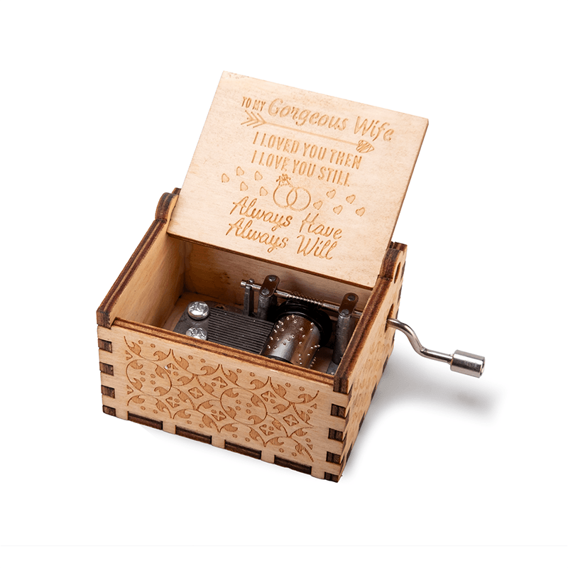 Fabufabu Music Box Engraved Vintage Hand Cranked Wooden Music Box - starcopia design store