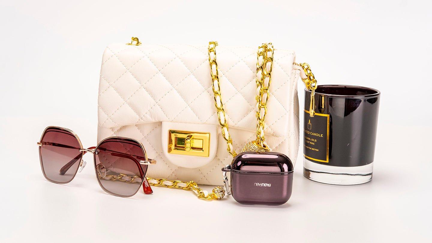 starcopia x FU Cowhide leather gold ball and gold chain handbag - starcopia design store