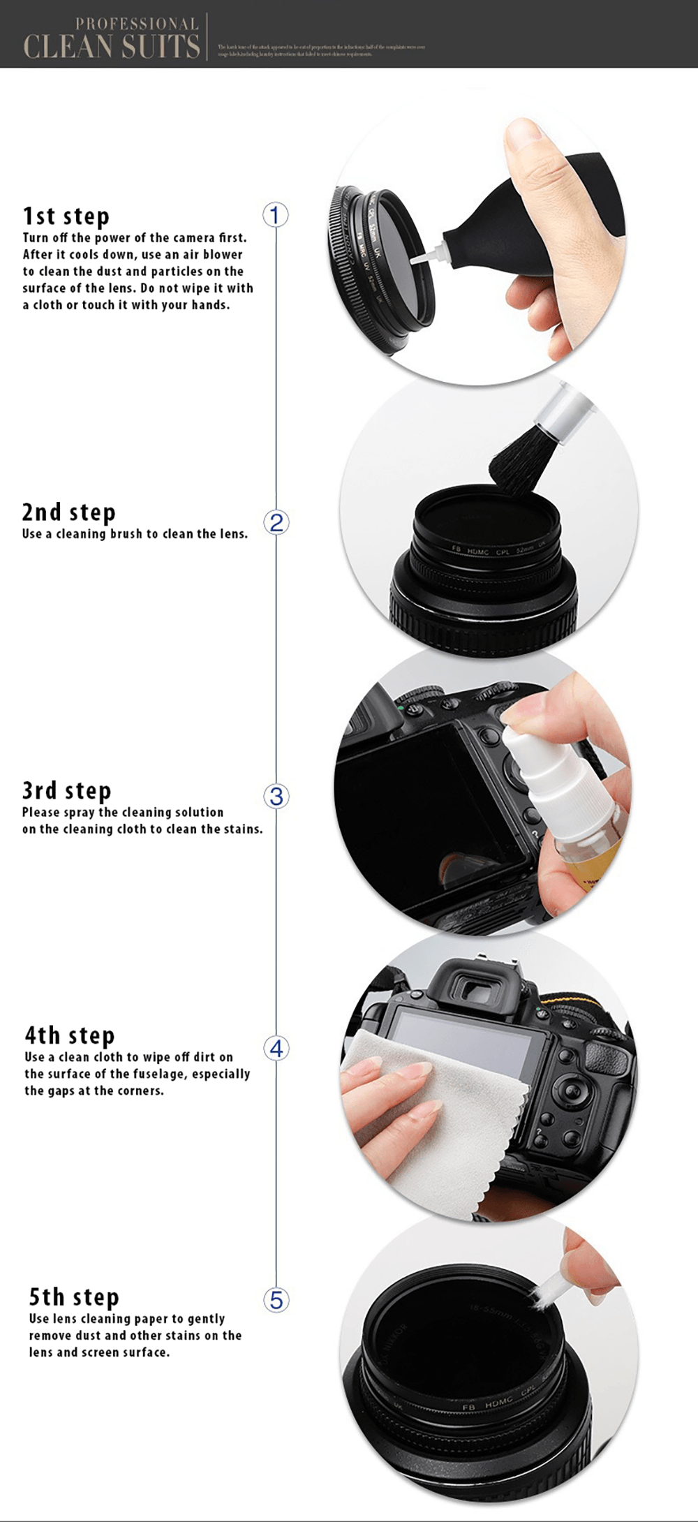 5 in 1 Camera Lens Cleaning Kit with Lens Air Blower/Detergent/Cleaning Cloth/Cleaning Brush/Len Cleaning Paper - starcopia design store