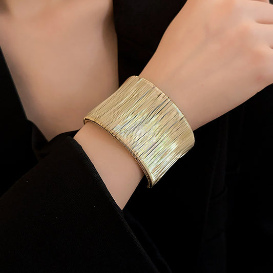 Fabufabu Gold Color Minimalist Fashion Wrist Wrap Wide Arm Cuff Bracelet - starcopia design store