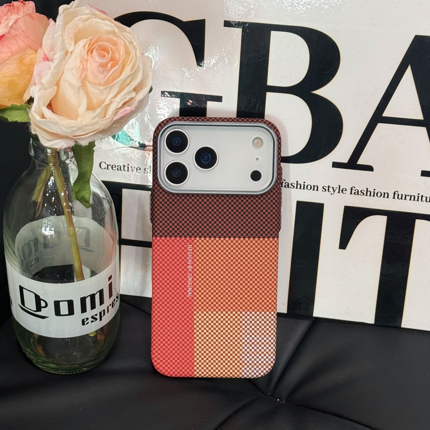 Compatible with iPhone 17 Pro Case Cut Geometric Plaids Relief Pattern Design