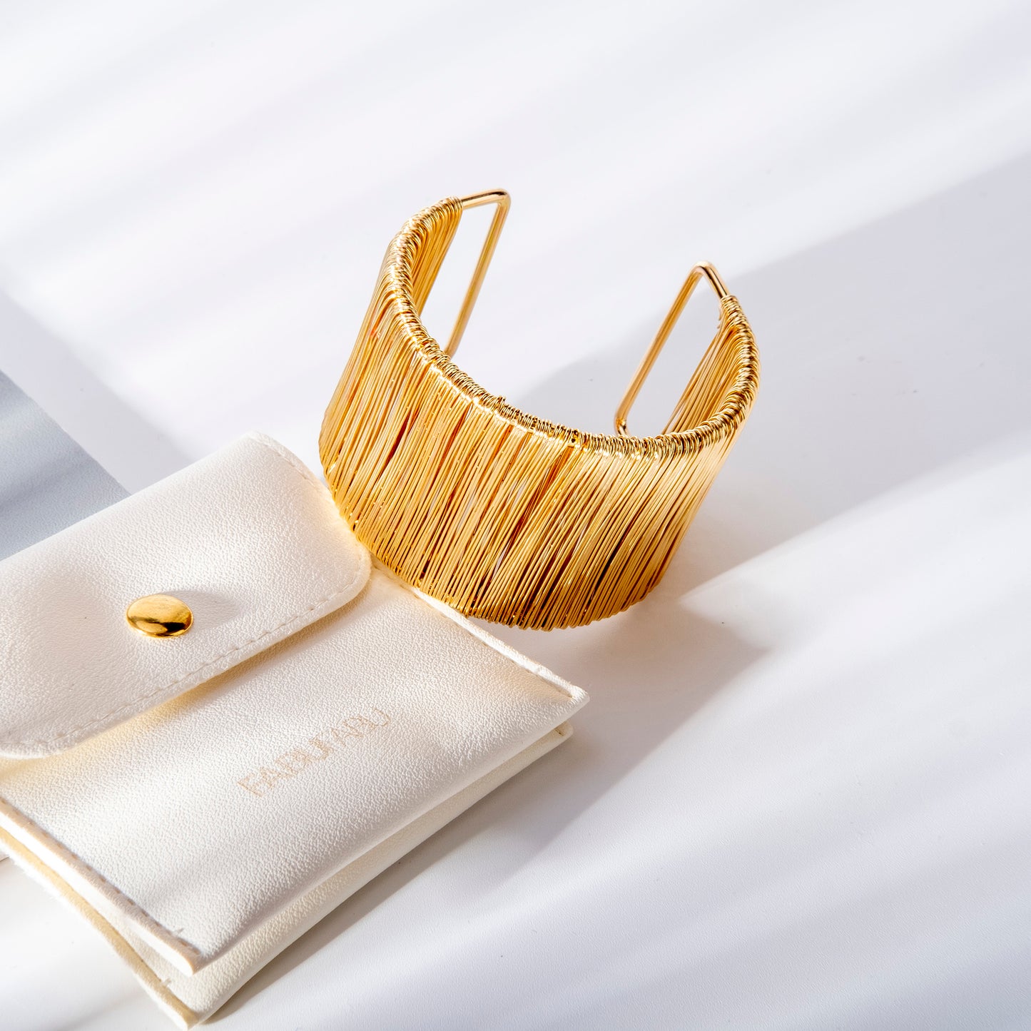 Fabufabu Gold Color Minimalist Fashion Wrist Wrap Wide Arm Cuff Bracelet - starcopia design store