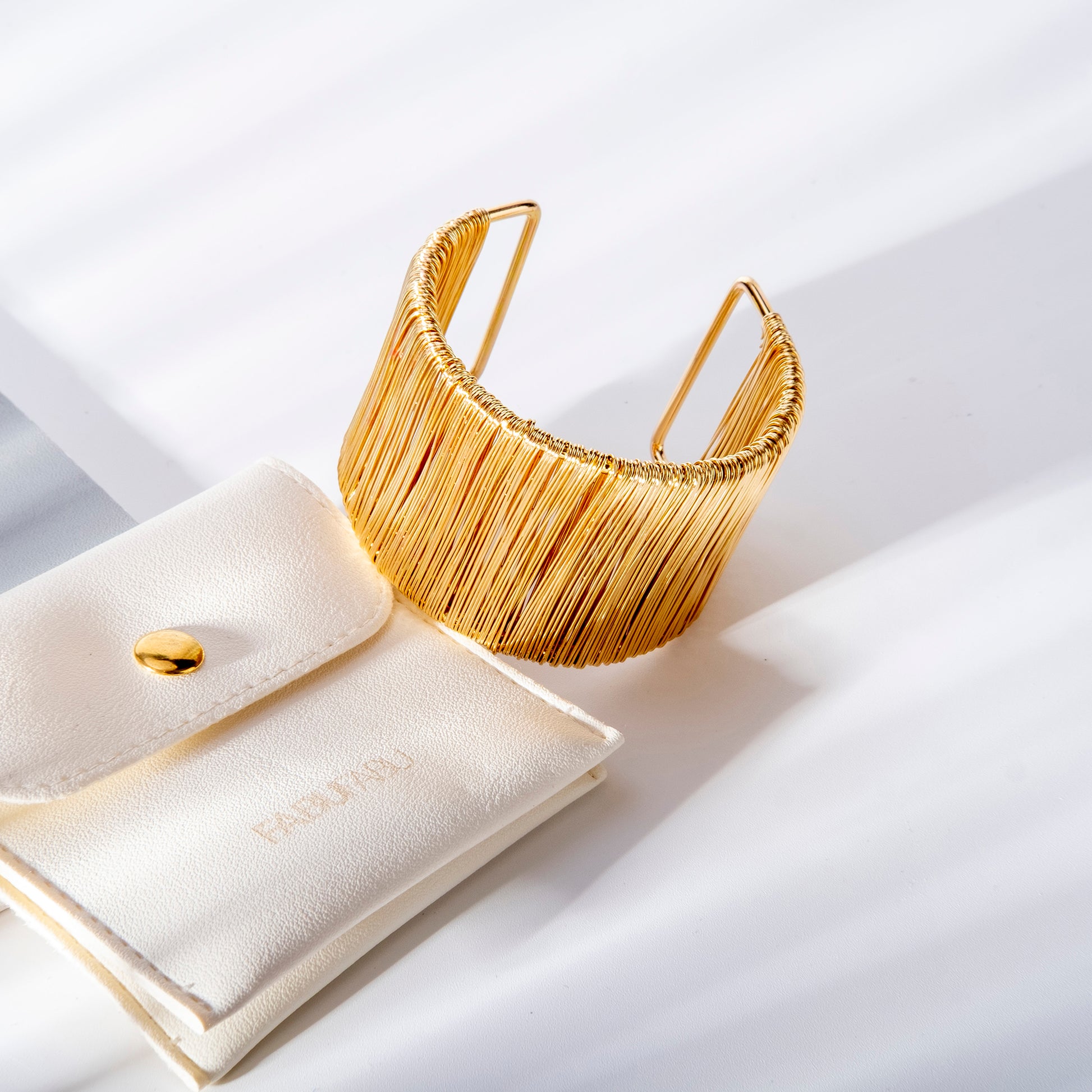 Fabufabu Gold Color Minimalist Fashion Wrist Wrap Wide Arm Cuff Bracelet - starcopia design store