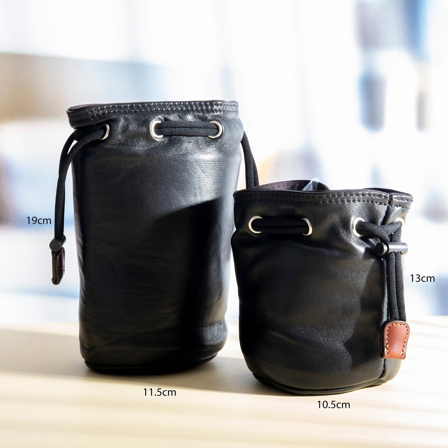 Genuine Leather Camera Lens Pouch Middle