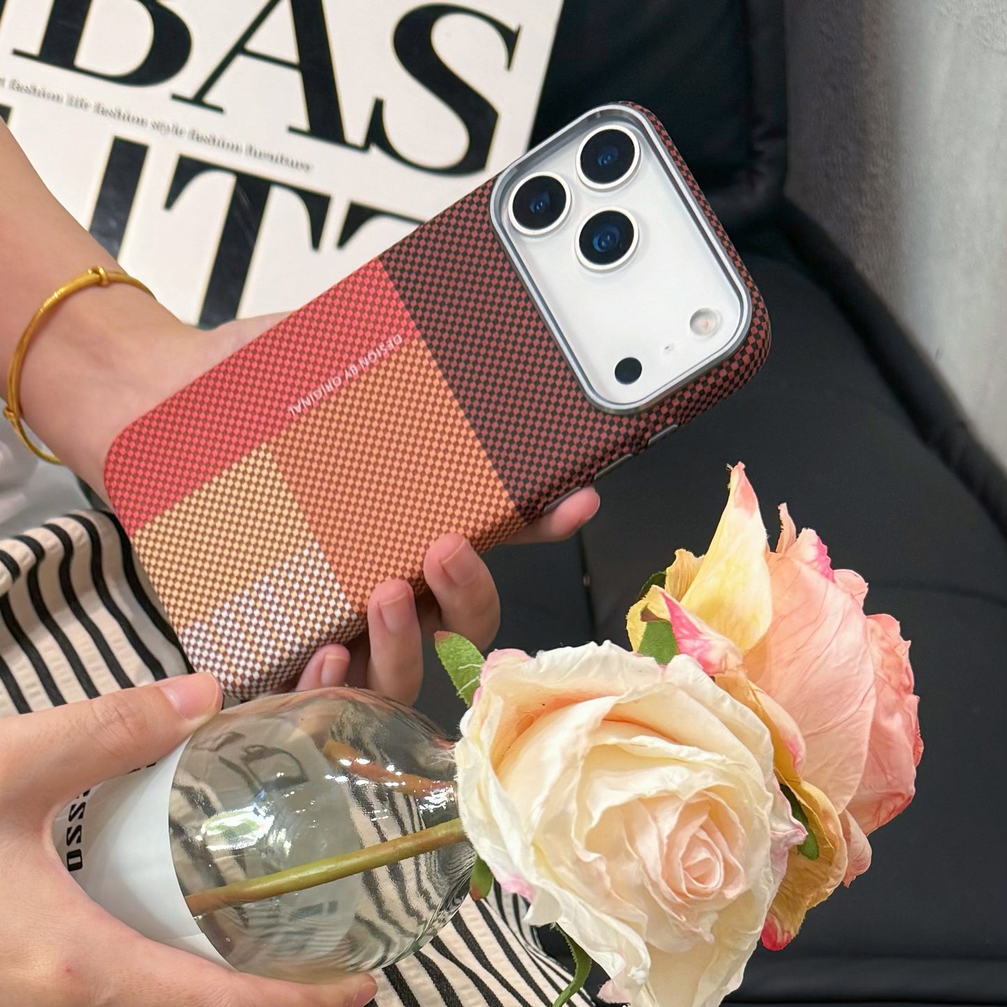 Compatible with iPhone 17 Pro Case Cut Geometric Plaids Relief Pattern Design