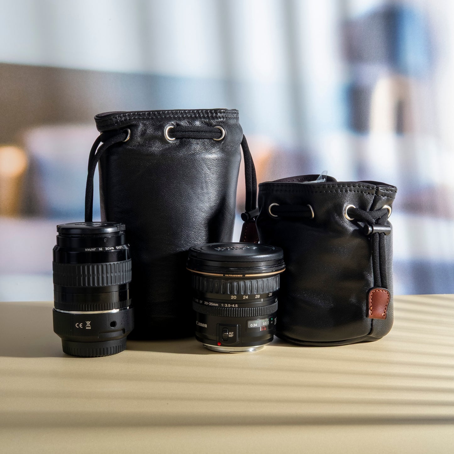 Genuine Leather Camera Lens Pouch Middle