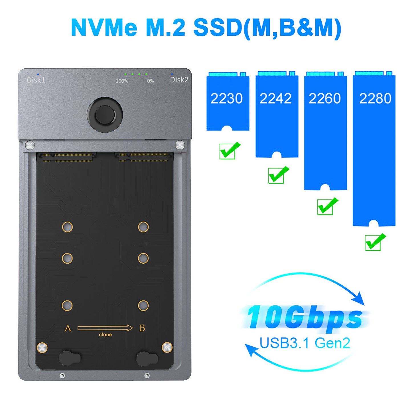 NVMe M.2 Dual-Bay Offline Clone Hard Drive Enclosure