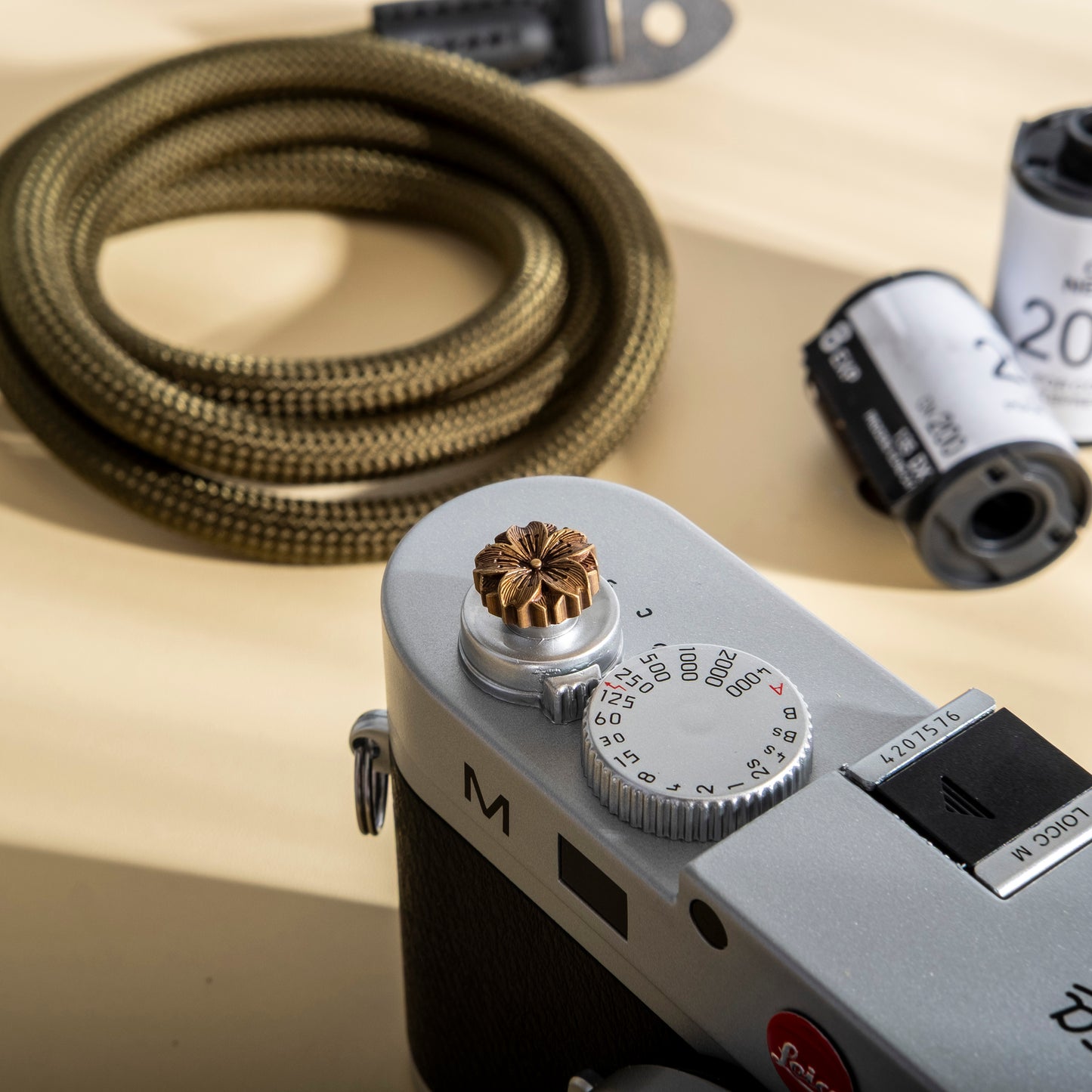 Cherry blossom embossed Camera Copper Shutter button Gold