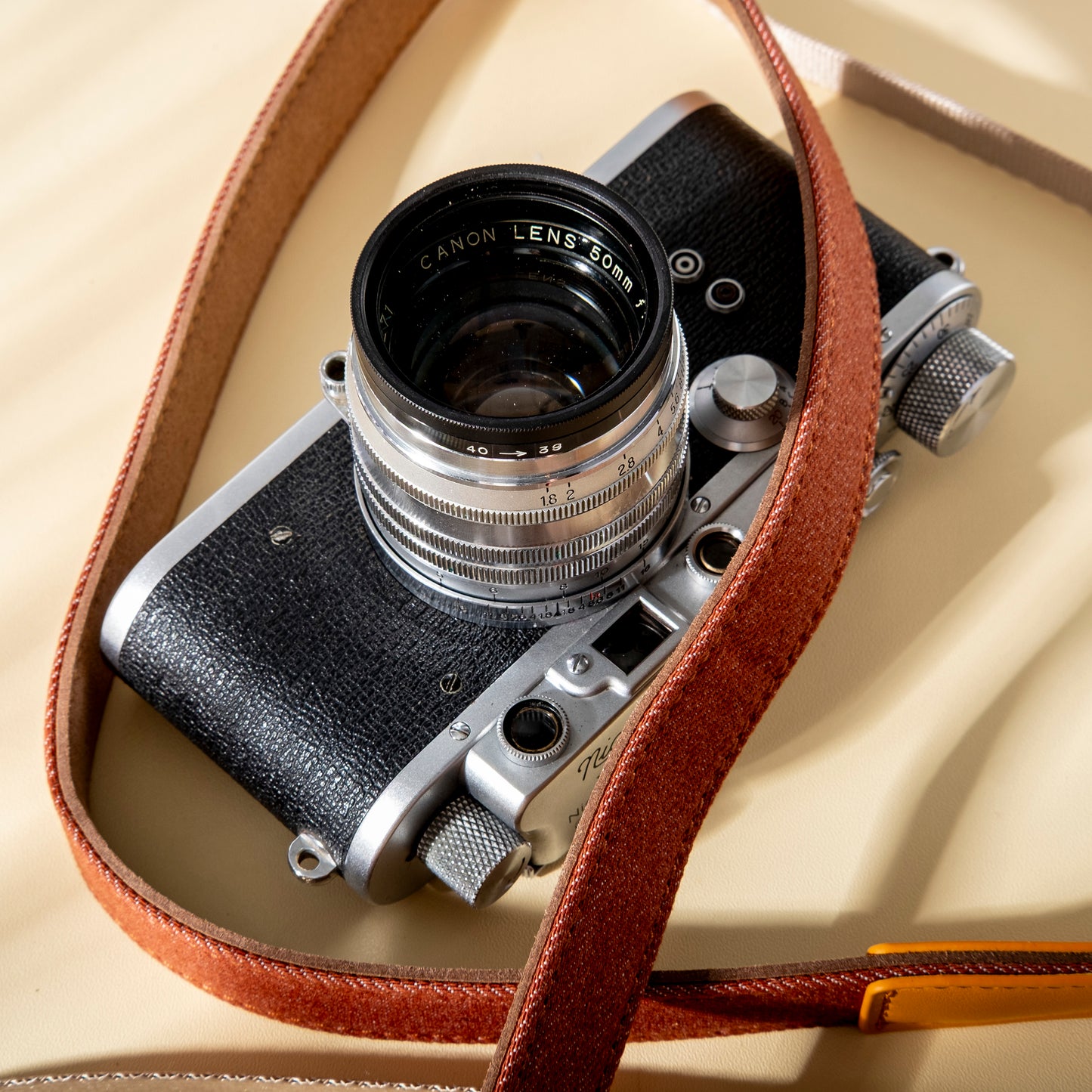 Cotton Denim Narrow Camera Shoulder Strap Brown