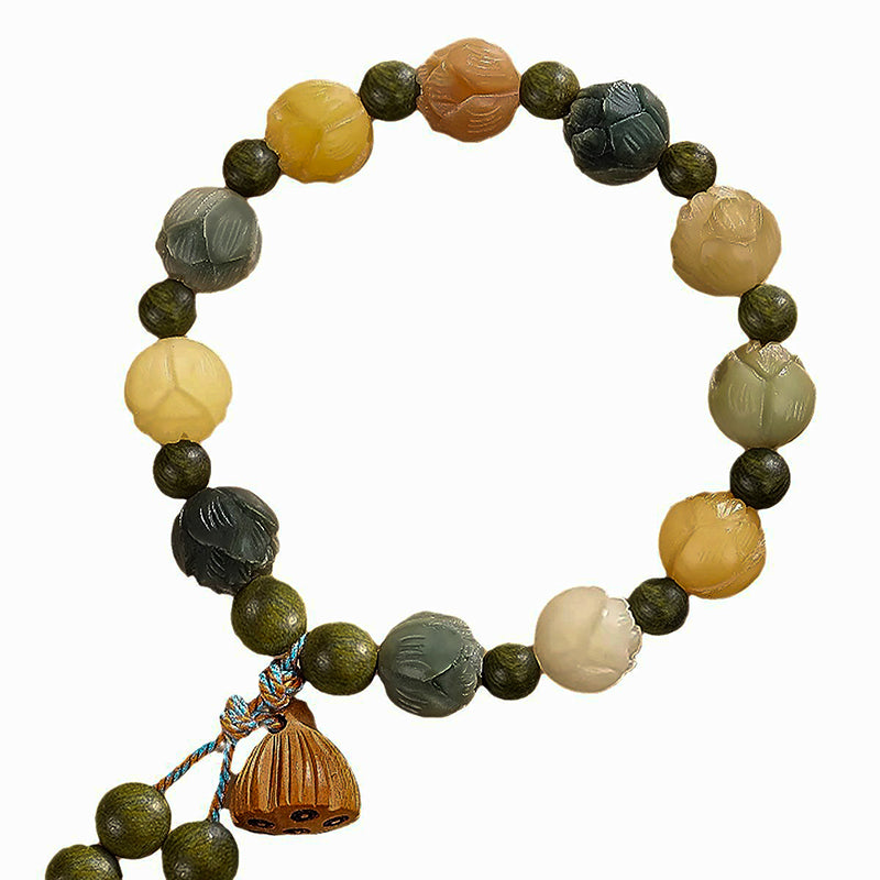 Fabufabu Handmade Water Grass Agate Lotus Style Bodhi Bracelet