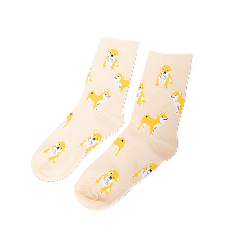 Japan style flower dog orange cat cotton socks - starcopia design store