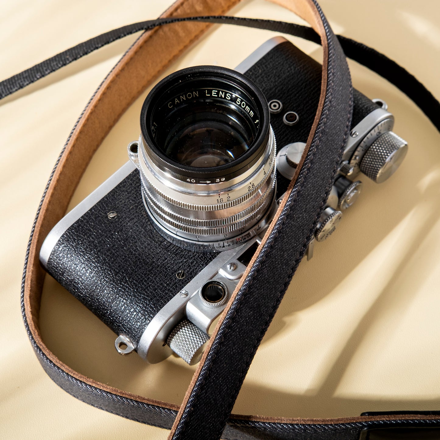 棉質丹寧窄款相機肩帶 灰色