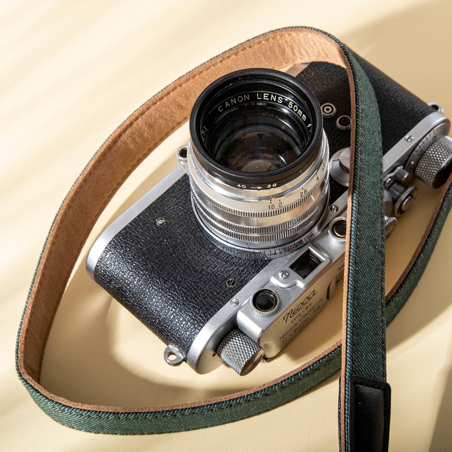 Cotton Denim Narrow Camera Shoulder Strap Green