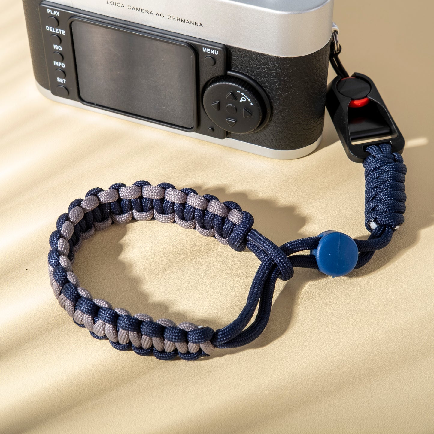 Hand-woven nylon camera Wrist Strap Gray Dark Blue