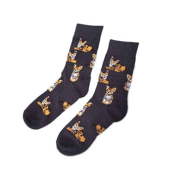 Japan style flower dog orange cat cotton socks - starcopia design store